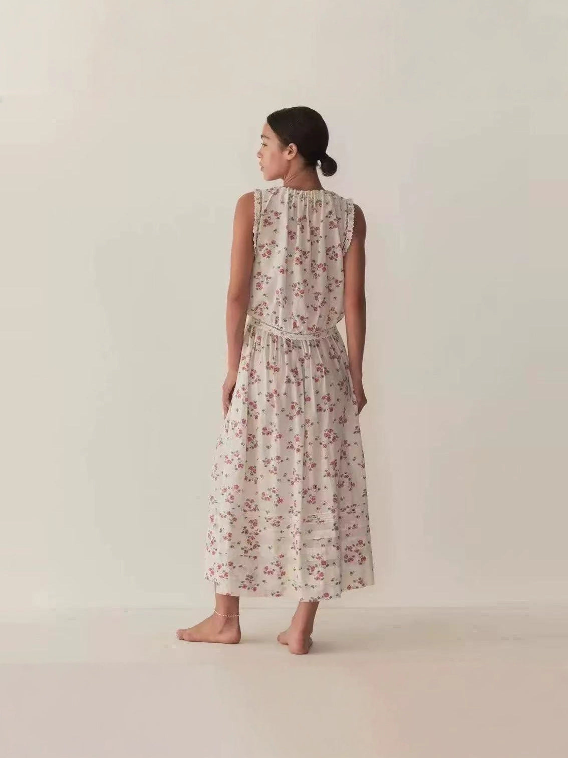 Floral Print Cotton Vest and Skirt Set