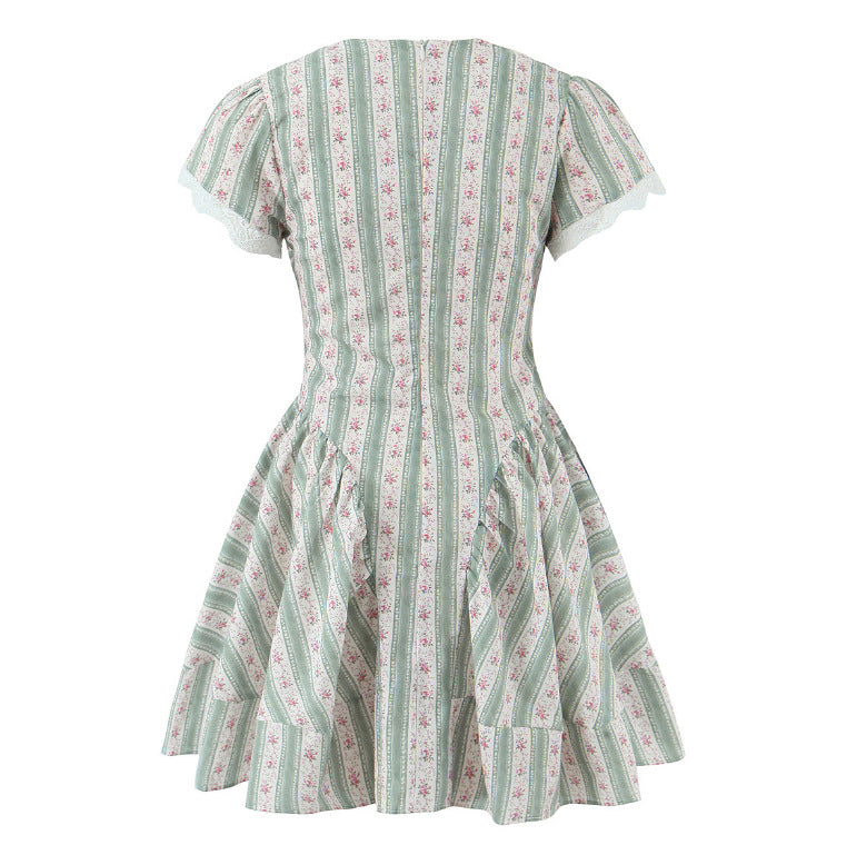 Green Stripesd Cotton Mini Dress