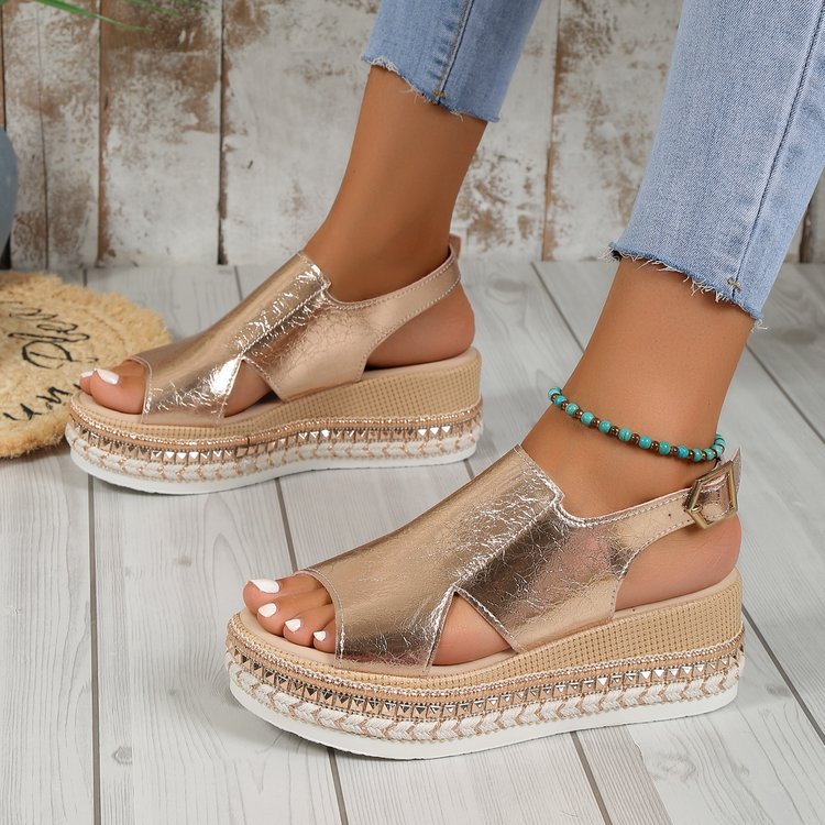 Women Fish Mouth Buckle Wedge Sandals