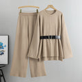 Elegant Womens Knit Sweater and Wide-Leg Pants Two-Piece Set