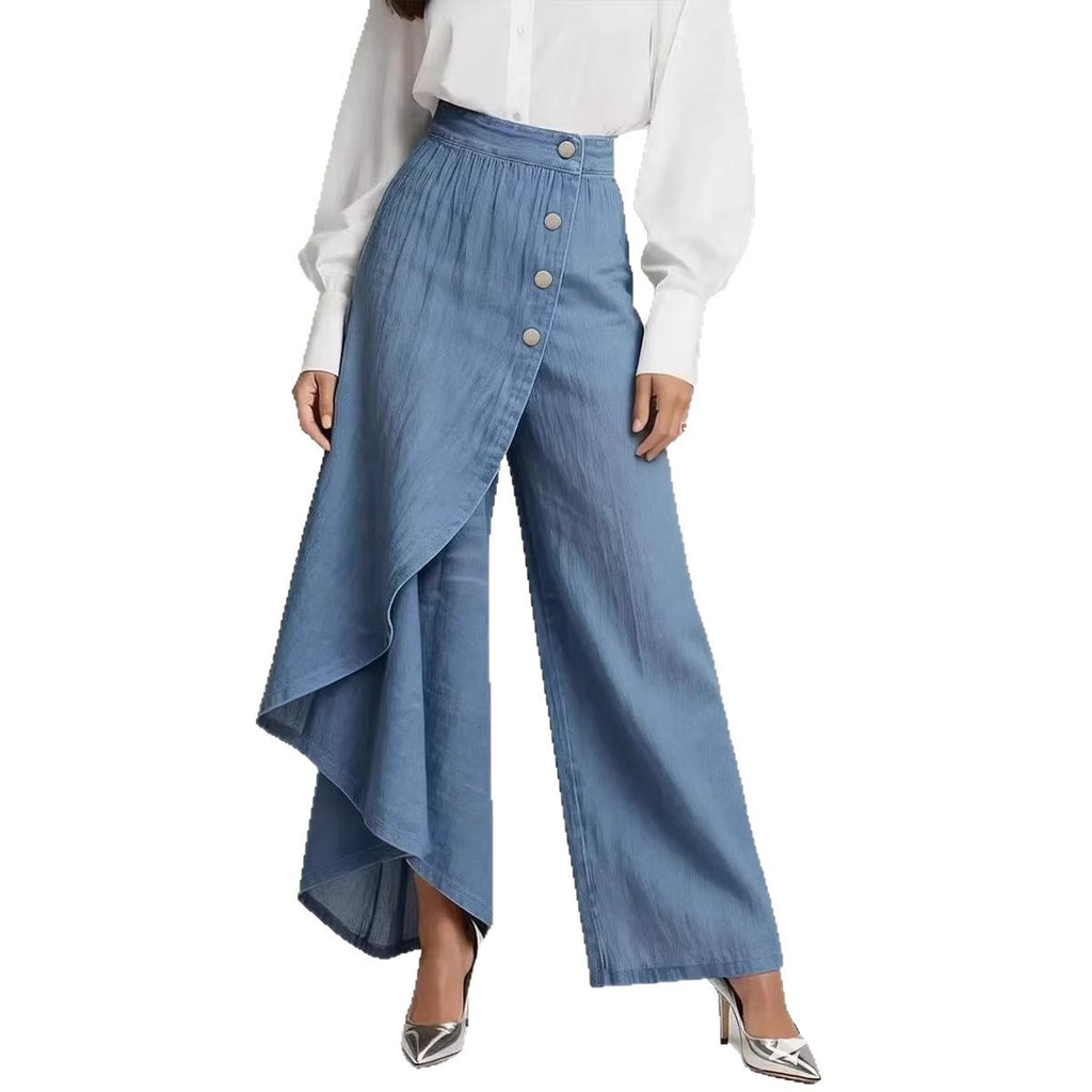Casual Denim Print Wide Leg Pants