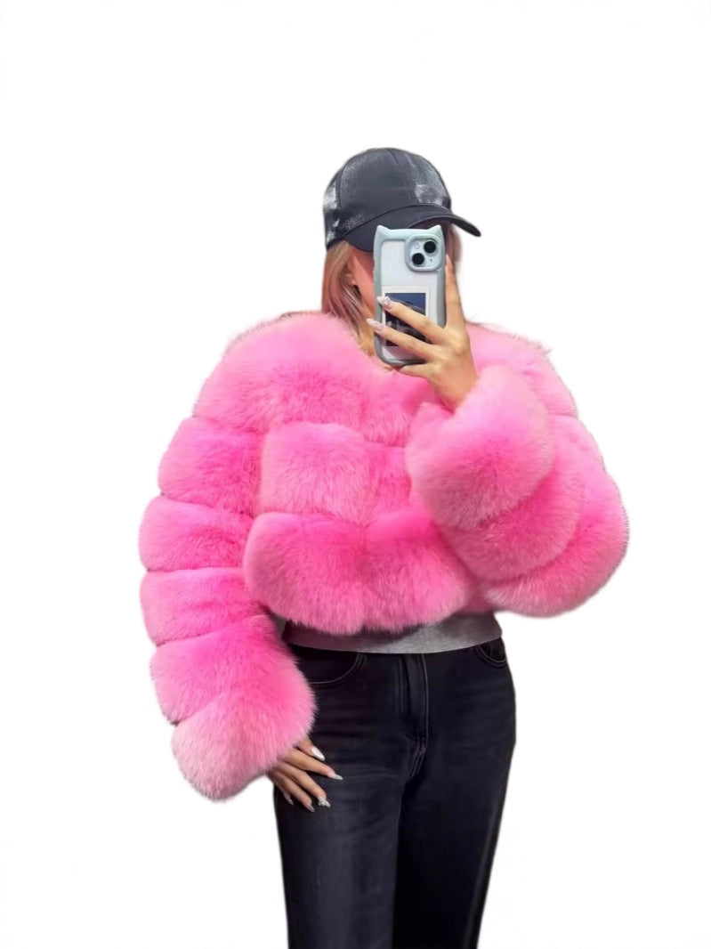 Womens Imitation Fur Jacket Short Warm V-Neck Faux Fur Coat