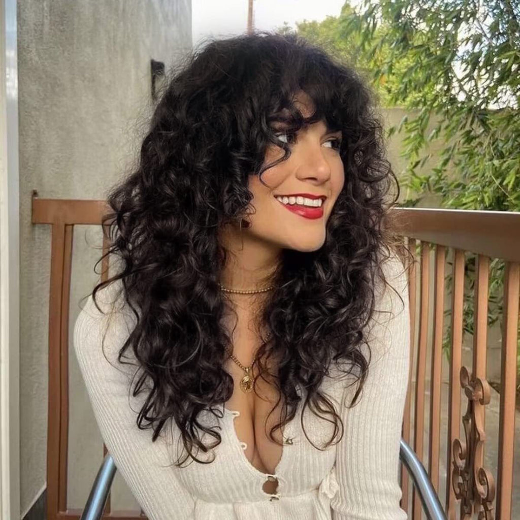 Long Curly Synthetic Wig with Adjustable Bangs