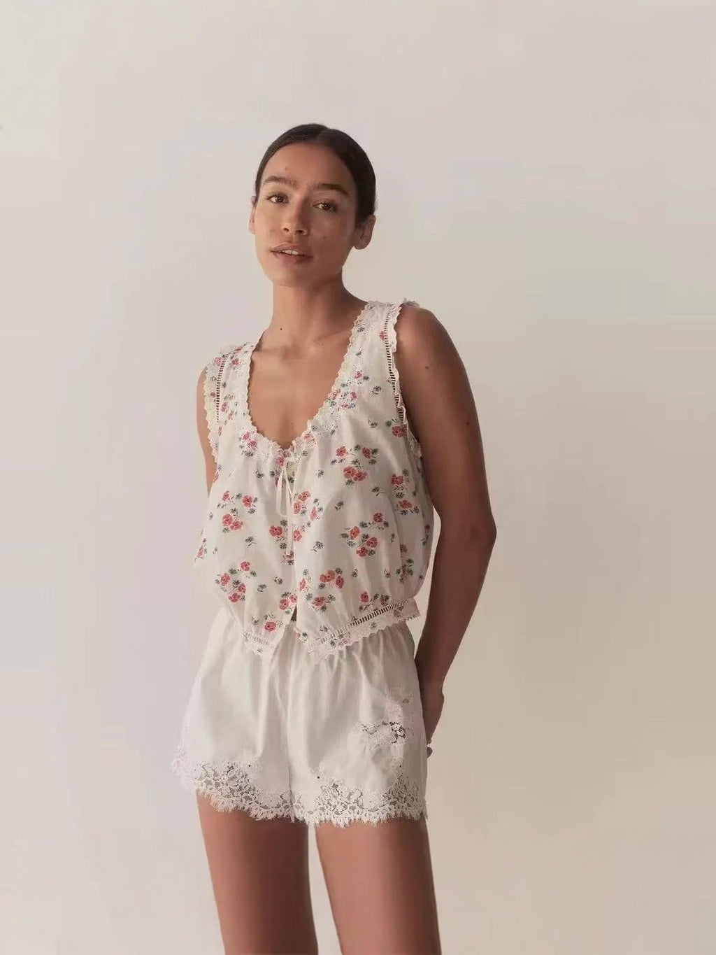 Floral Print Cotton Vest and Skirt Set