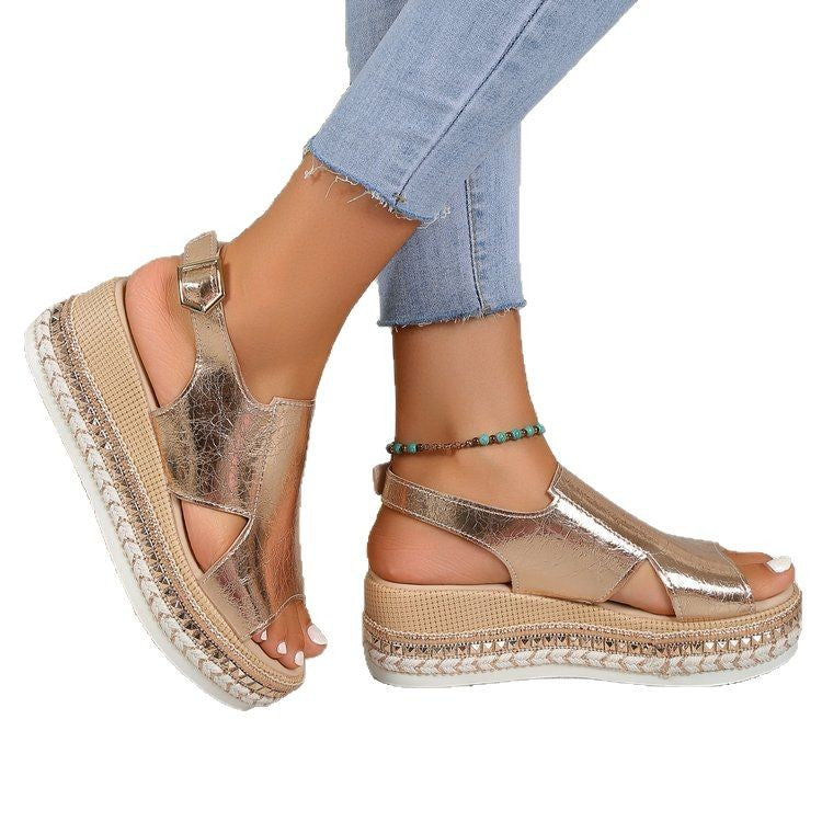 Women Fish Mouth Buckle Wedge Sandals