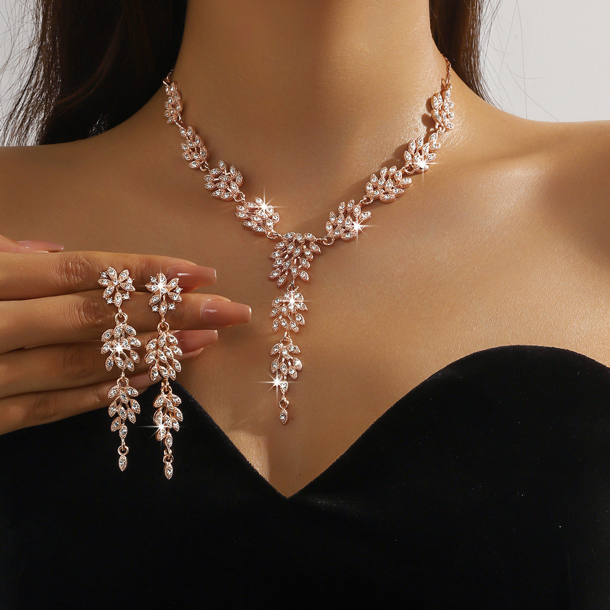 Wheat Ear Diamond Necklace and Earrings Set