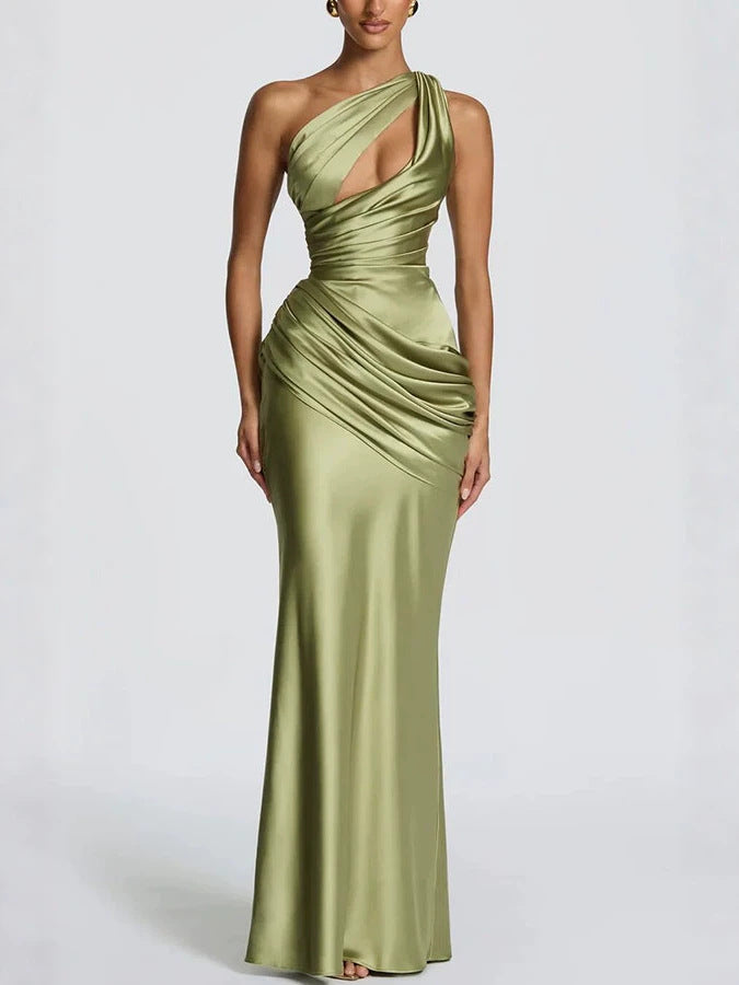 Satin One-Shoulder Fishtail Dress