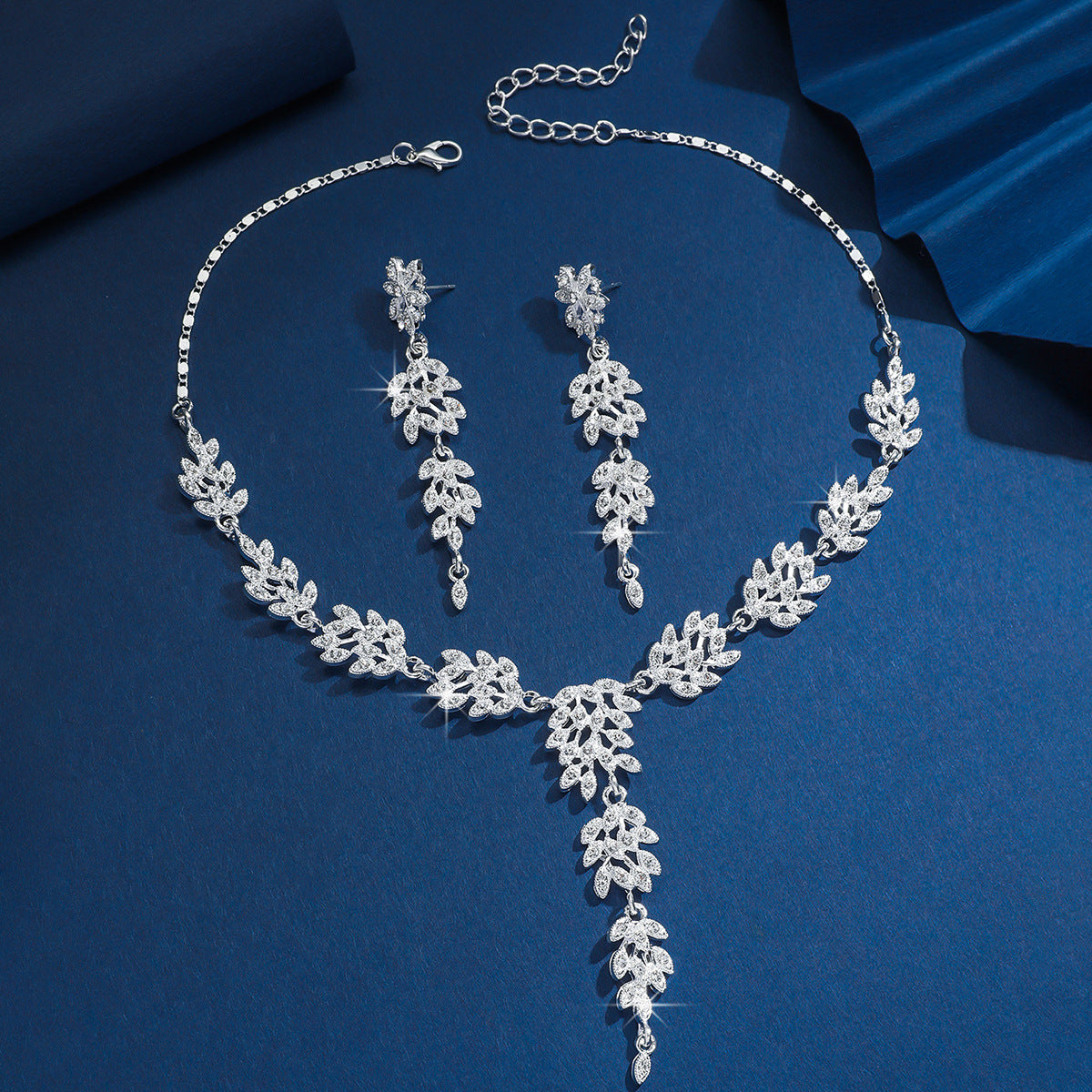 Wheat Ear Diamond Necklace and Earrings Set