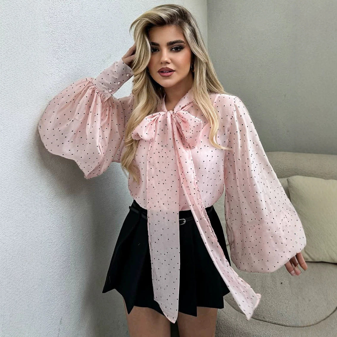 Polka Dot Puff Sleeve Blouse